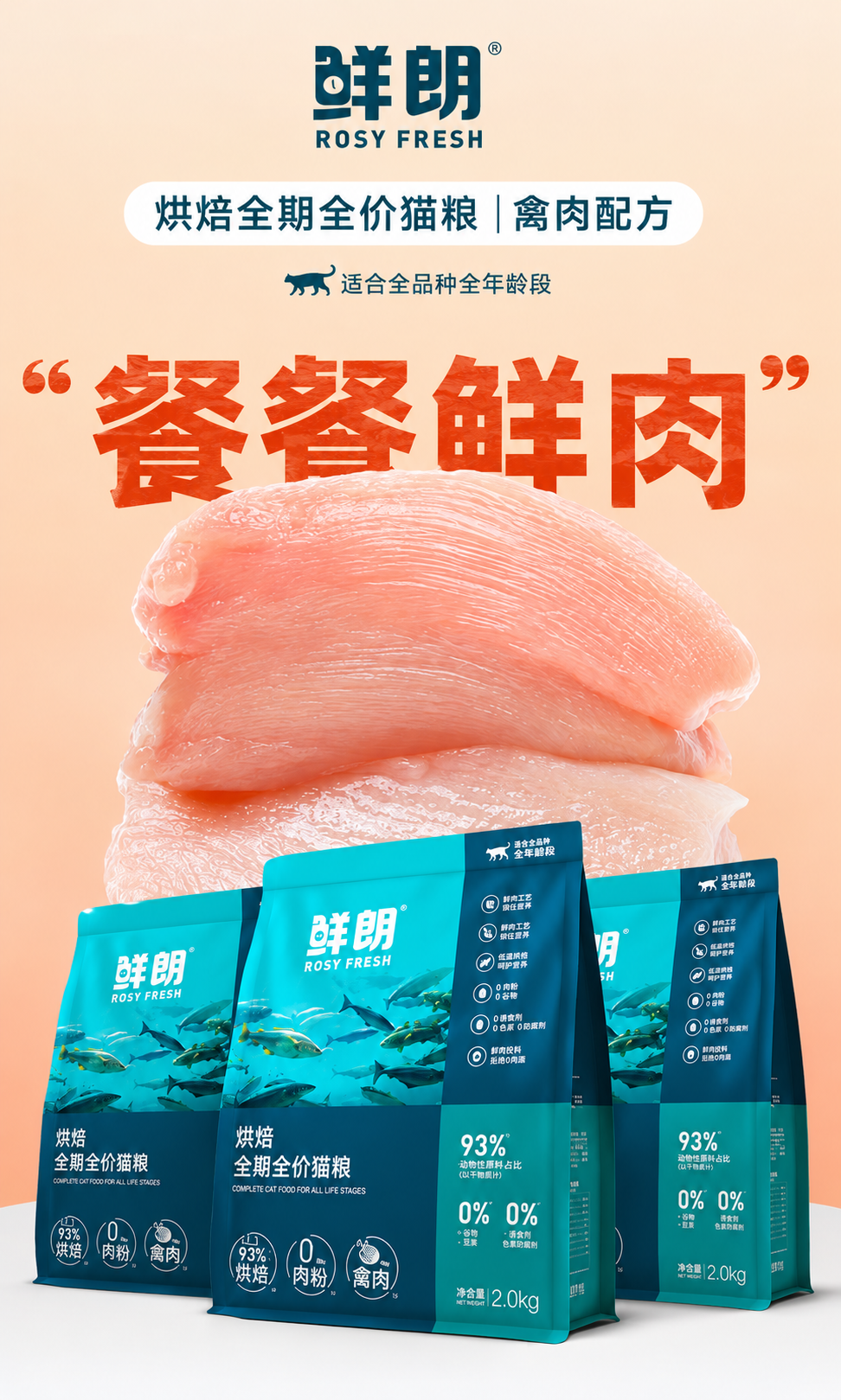 鲜朗烘焙全阶段猫粮禽肉鱼肉兔肉幼猫粮主食冻干粮 烘焙猫粮(禽肉)2kg 5