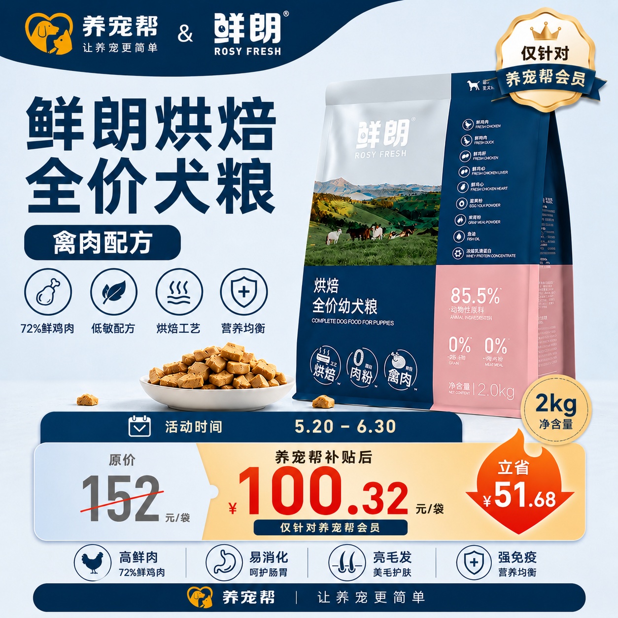 鲜朗低温烘焙狗粮禽肉兔肉幼犬成犬通用主食冻干粮 烘焙犬粮(禽肉)2kg