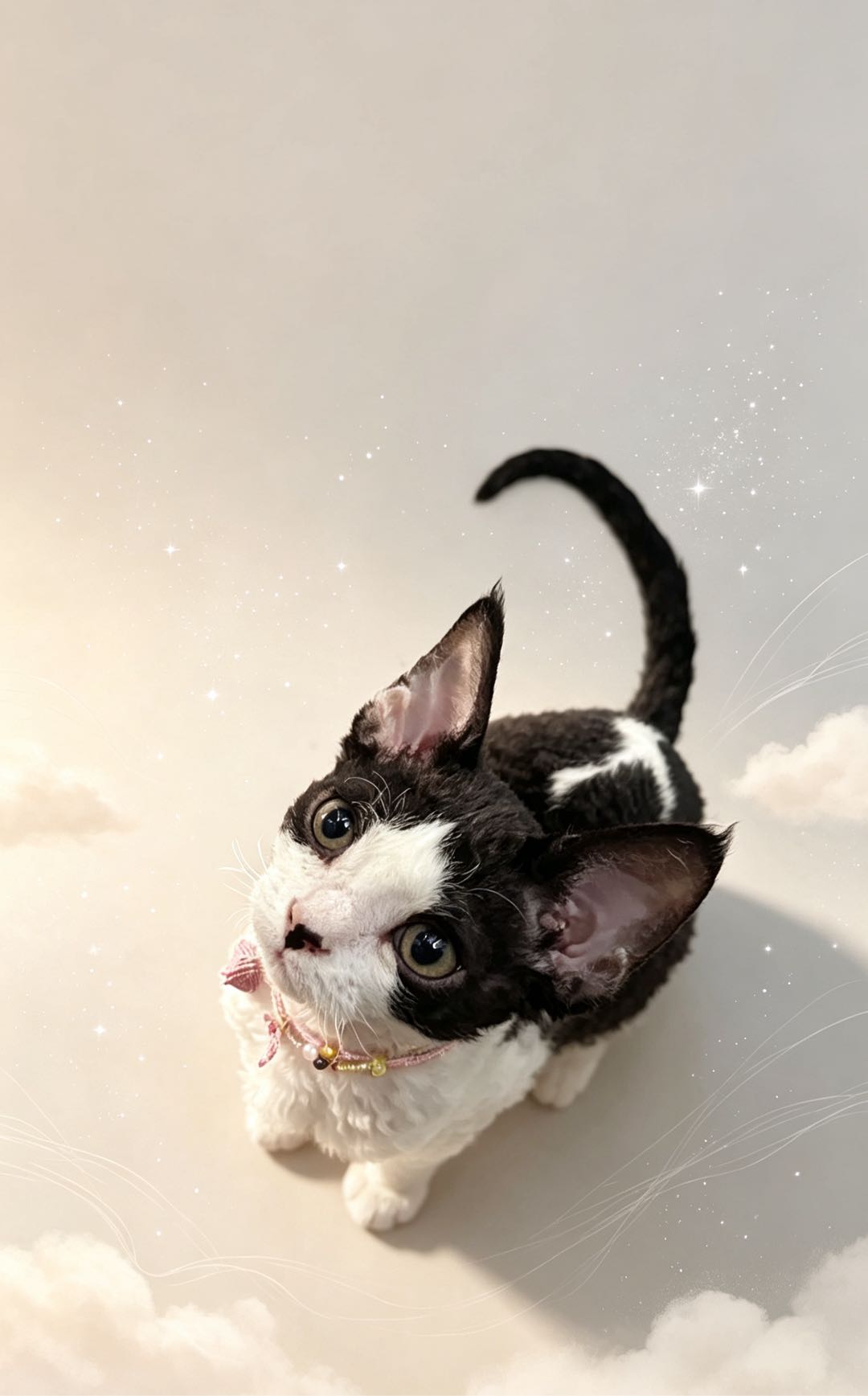 德文卷毛猫，黑白开脸，性格超粘人，特别亲人，家养健康，疫苗 ，驱虫已做，平时很乖，会用猫砂，吃猫粮也没问题～

因为工作…